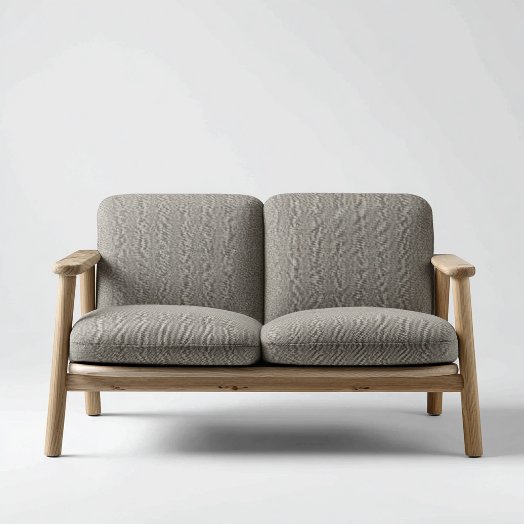 Divano A Due Posti-Tessuto E Legno-140X75X80 Cm-Grigio-Design Nordico-Oakuploft