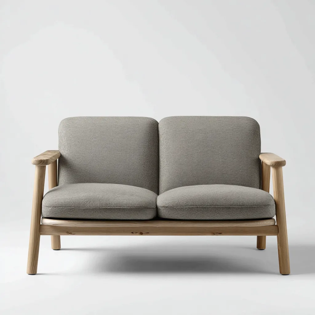 Divano A Due Posti-Tessuto E Legno-140X75X80 Cm-Grigio-Design Nordico-Oakuploft