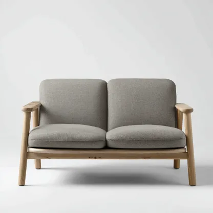 Divano A Due Posti-Tessuto E Legno-140X75X80 Cm-Grigio-Design Nordico-Oakuploft