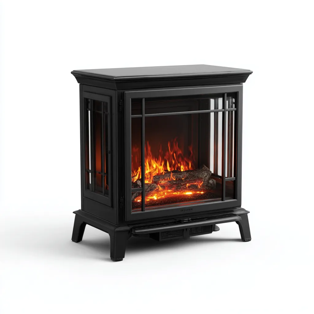 Camino A Legna In Metallo 55x40x72 Cm - Nero - Adatto Per Soggiorno - Design Classico-Oakuploft