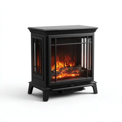 Camino A Legna In Metallo 55x40x72 Cm - Nero - Adatto Per Soggiorno - Design Classico-Oakuploft