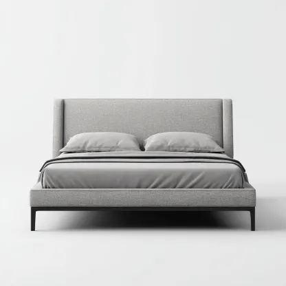 Letto Matrimoniale Tessuto Imbottito 200X160 Cm Grigio Struttura In Metallo Design Moderno Uso In Camera Da Letto-Oakuploft