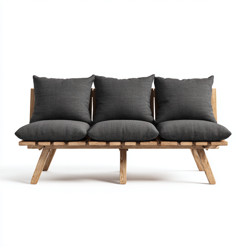 Divano Da Esterno Legno Massello E Tessuto 180x75x85 Cm - Grigio Scuro - Adatto Per Giardino - Design Moderno-Oakuploft