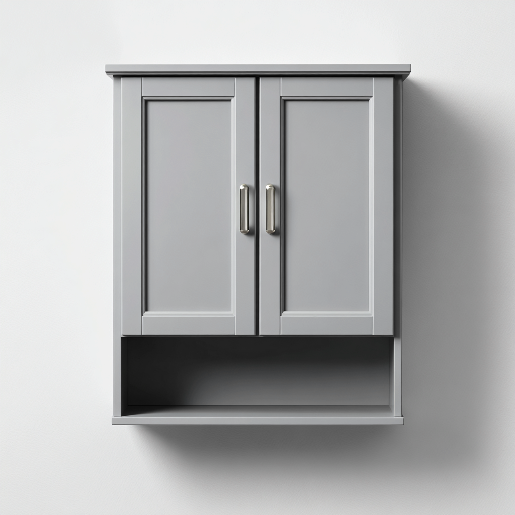 Mobile Bagno Pensile Legno Con Due Ante 45x20x60 Cm - Grigio - Design Moderno-Oakuploft