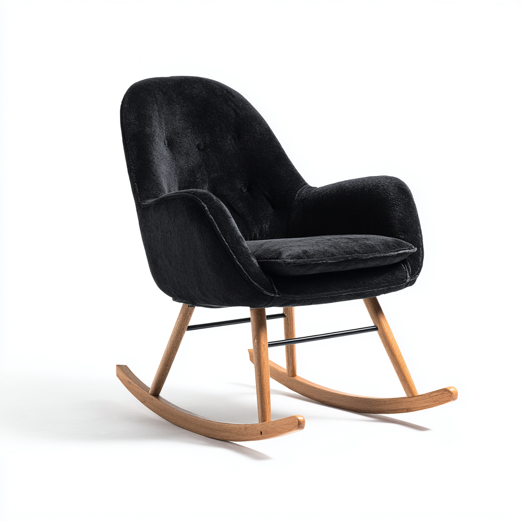 Sedia A Dondolo Tessuto 63x72x92 Cm - Nero - Adatta Per Soggiorno - Design Moderno-Oakuploft