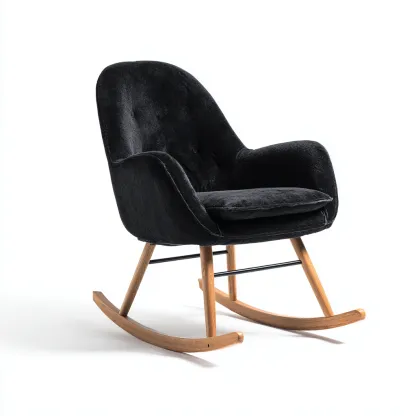 Sedia A Dondolo Tessuto 63x72x92 Cm - Nero - Adatta Per Soggiorno - Design Moderno-Oakuploft