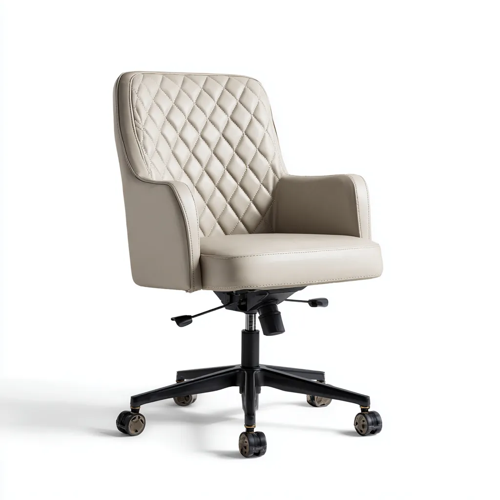 Sedia Da Ufficio Imbottita Pelle 62X60X93 Cm - Beige - Design Moderno Per Area Di Lavoro-Oakuploft