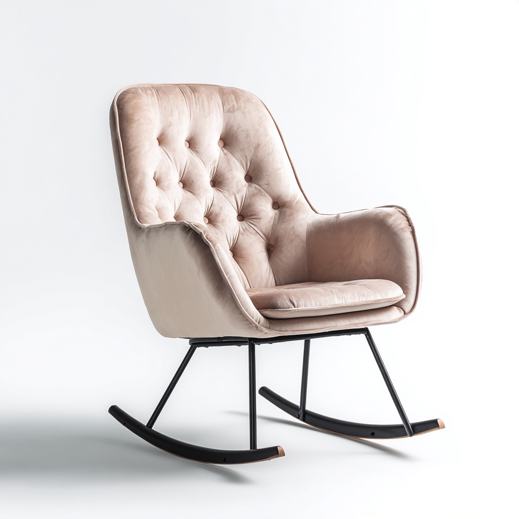 Sedia A Dondolo-Tessuto Vellutato E Metallo-96X70X100 Cm-Beige-Design Moderno-Oakuploft