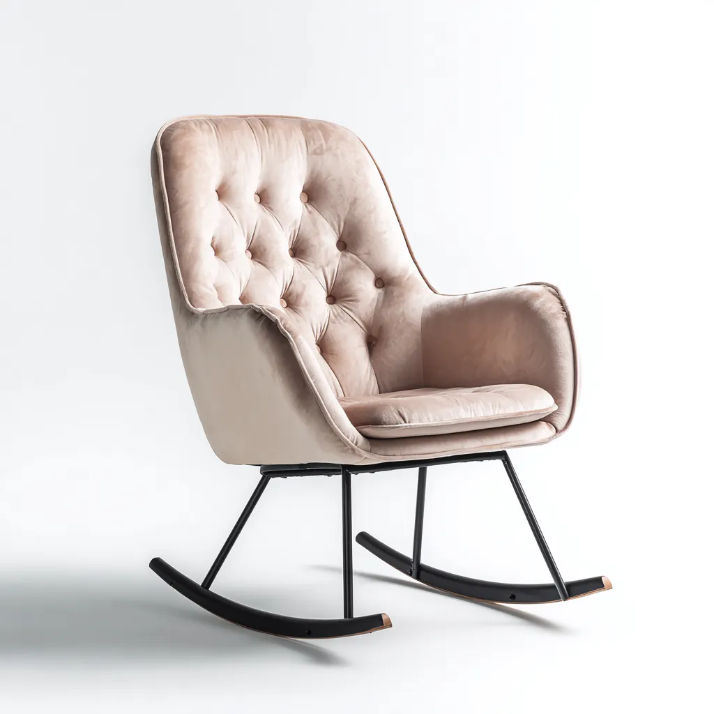 Sedia A Dondolo-Tessuto Vellutato E Metallo-96X70X100 Cm-Beige-Design Moderno-Oakuploft