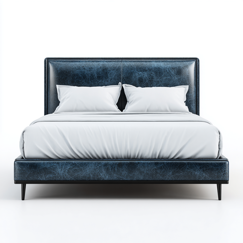 Letto Matrimoniale Pelle 200x160x118 Cm - Blu Scuro - Design Moderno Per Camera Da Letto-Oakuploft