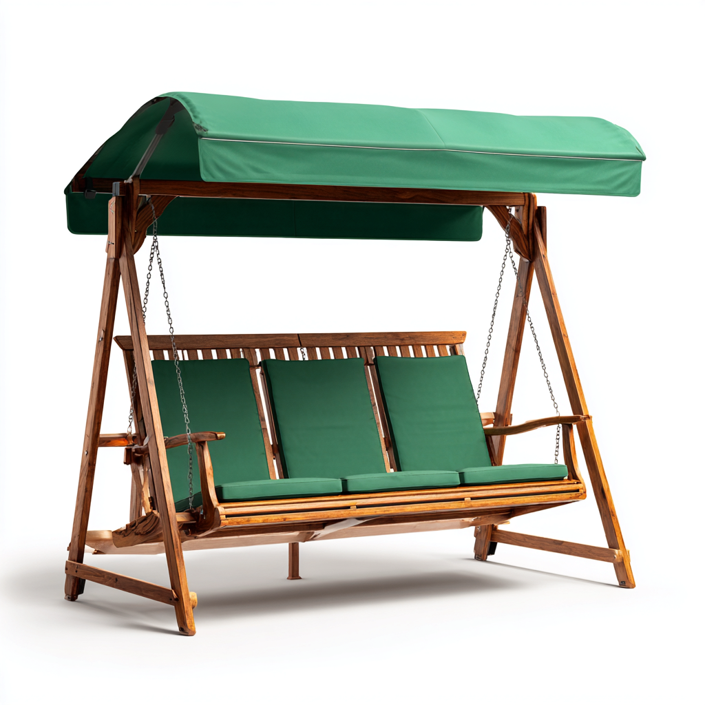 Dondolo Da Giardino In Legno E Tessuto 215x140x175 Cm - Verde-Legno Naturale - Adatto Per Esterno - Design Moderno-Oakuploft