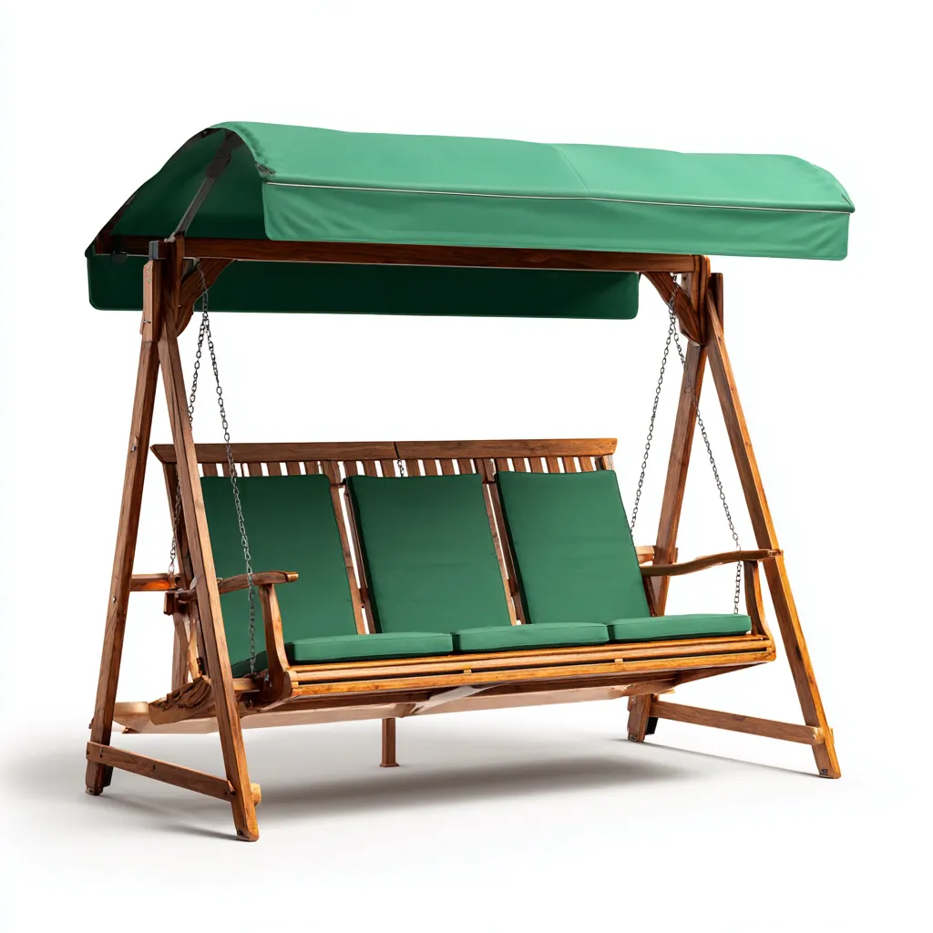 Dondolo Da Giardino In Legno E Tessuto 215x140x175 Cm - Verde-Legno Naturale - Adatto Per Esterno - Design Moderno-Oakuploft