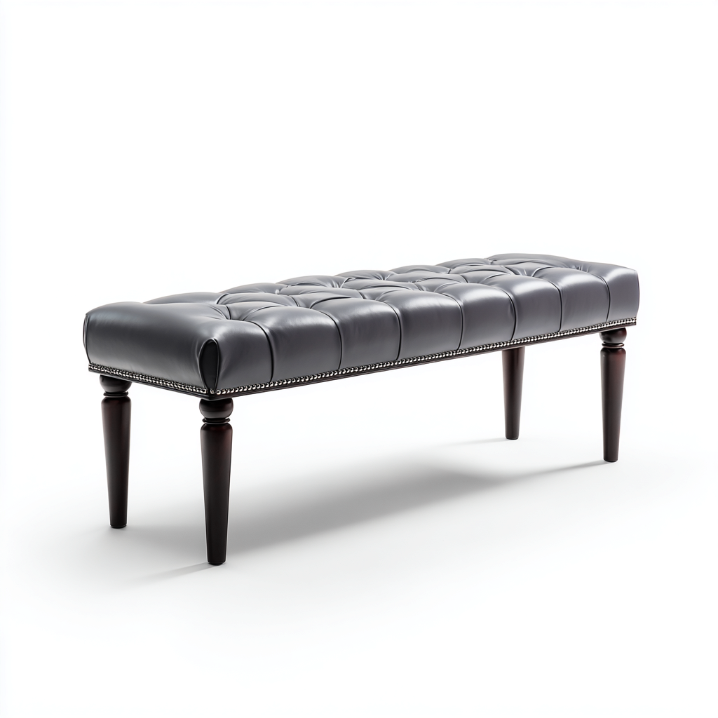 Panca Per Letto Pelle 110X40X47 Cm Grigio Scuro Gambe In Legno Design Classico Uso In Camera Da Letto-Oakuploft