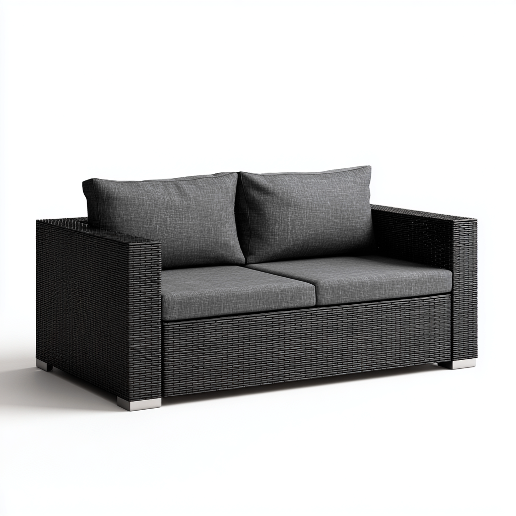 Divano Da Esterno Rattan Sintetico E Tessuto 140x82x83 Cm - Nero-Grigio Scuro - Adatto Per Giardino - Design Moderno-Oakuploft