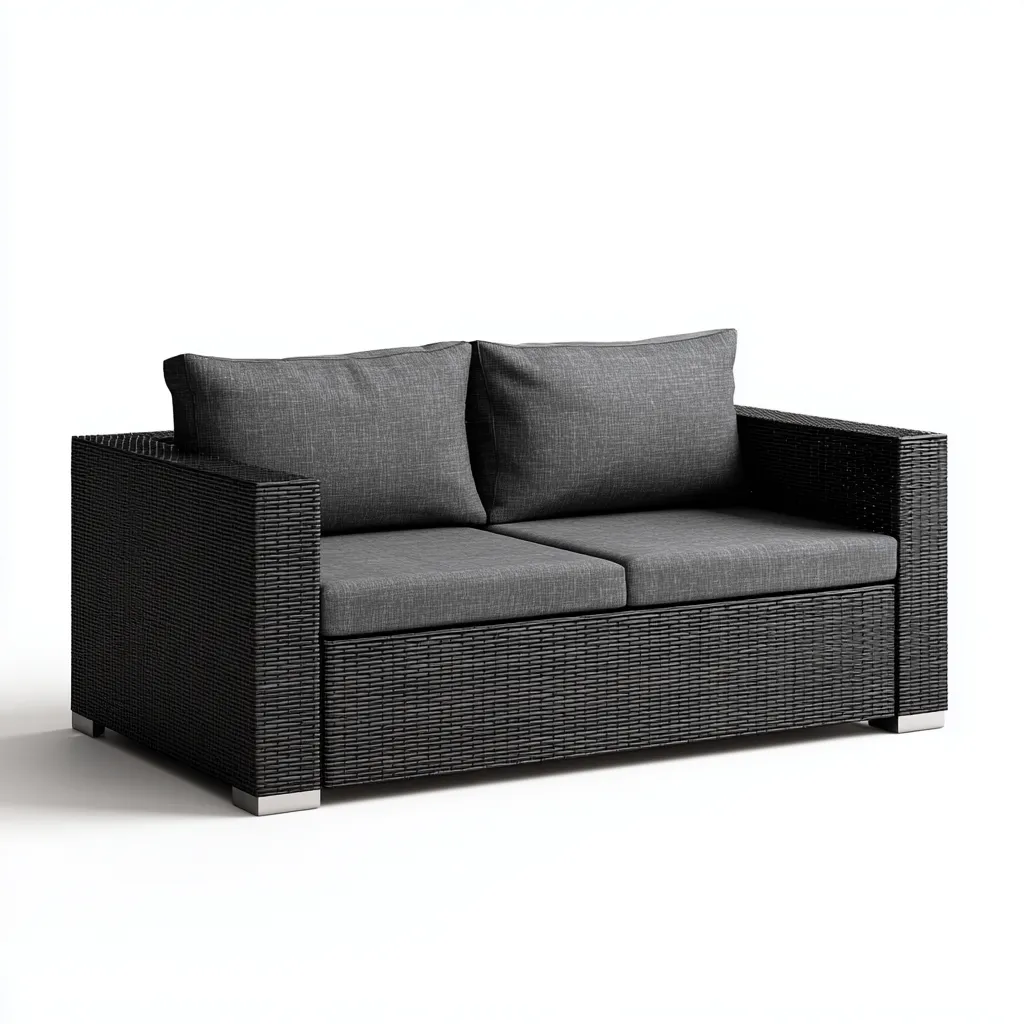 Divano Da Esterno Rattan Sintetico E Tessuto 140x82x83 Cm - Nero-Grigio Scuro - Adatto Per Giardino - Design Moderno-Oakuploft
