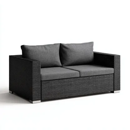 Divano Da Esterno Rattan Sintetico E Tessuto 140x82x83 Cm - Nero-Grigio Scuro - Adatto Per Giardino - Design Moderno-Oakuploft