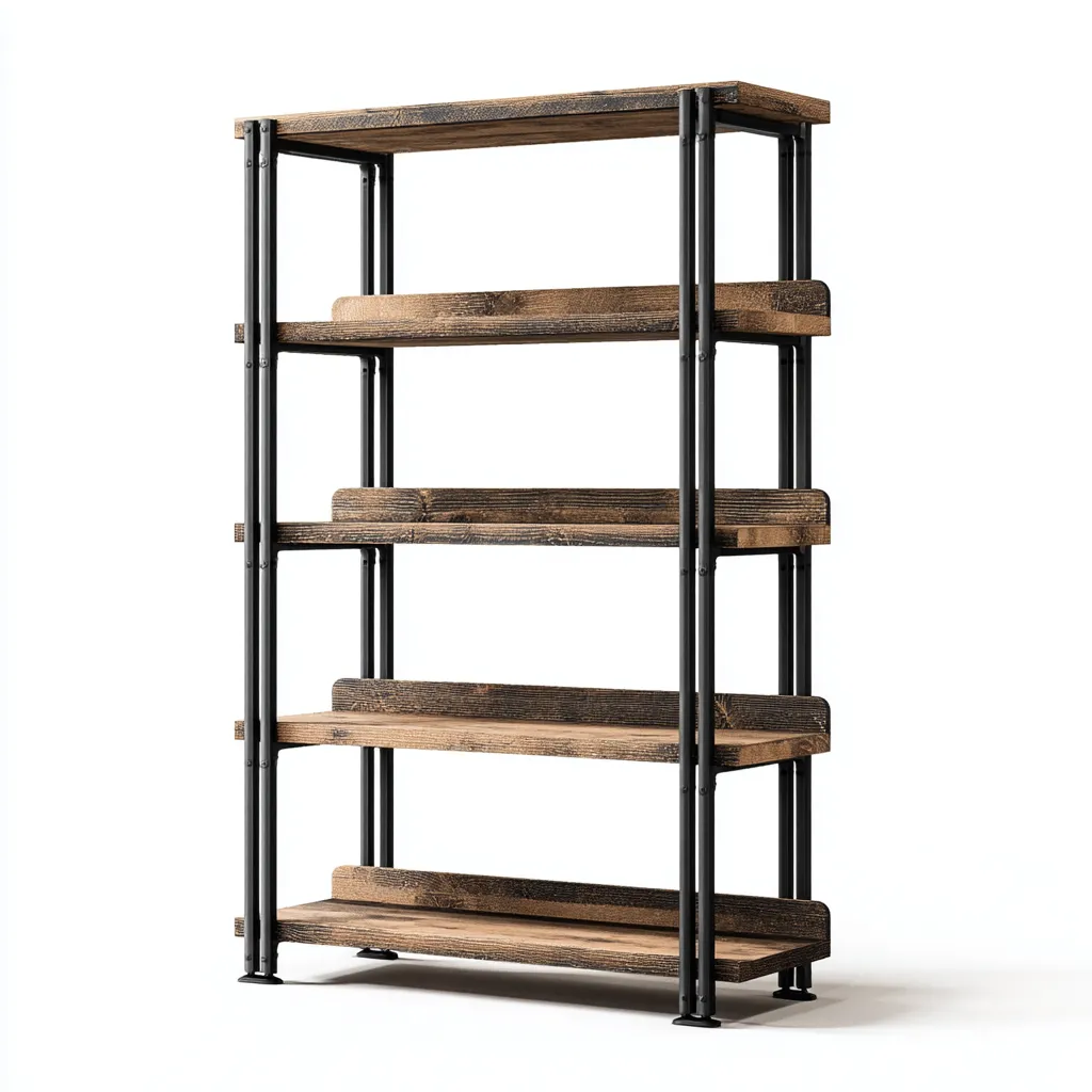 Libreria Legno E Metallo 92x38x178 Cm - Marrone Scuro-Nero - Design Industriale Per Soggiorno-Oakuploft