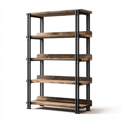 Libreria Legno E Metallo 92x38x178 Cm - Marrone Scuro-Nero - Design Industriale Per Soggiorno-Oakuploft