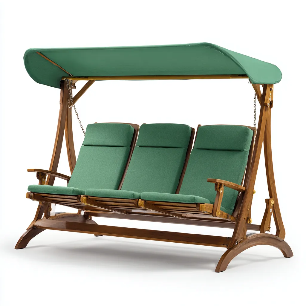 Dondolo Da Giardino Con Tettuccio Struttura In Legno E Tessuto 202x132x176 Cm - Verde - Adatto Per Esterno - Design Classico-Oakuploft