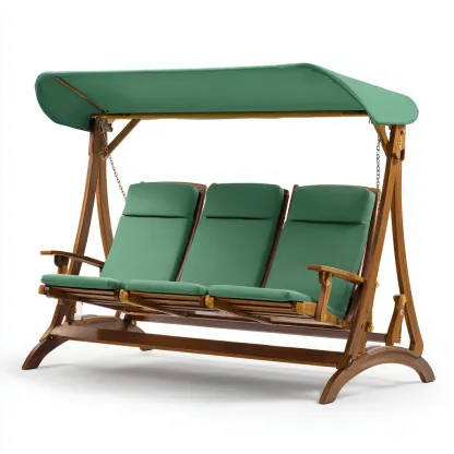 Dondolo Da Giardino Con Tettuccio Struttura In Legno E Tessuto 202x132x176 Cm - Verde - Adatto Per Esterno - Design Classico-Oakuploft