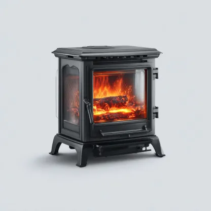 Camino A Legna In Metallo 58x36x62 Cm - Nero - Adatto Per Soggiorno - Stile Classico-Oakuploft