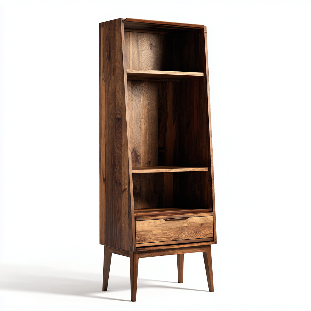 Libreria Legno Massello 55X35X165 Cm Noce Design Moderno Uso In Soggiorno-Oakuploft