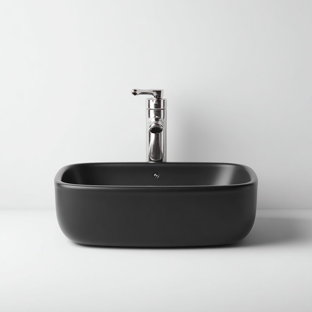 Lavabo Da Appoggio In Ceramica 50x40x15 Cm - Nero Opaco - Design Moderno Per Bagno-Oakuploft