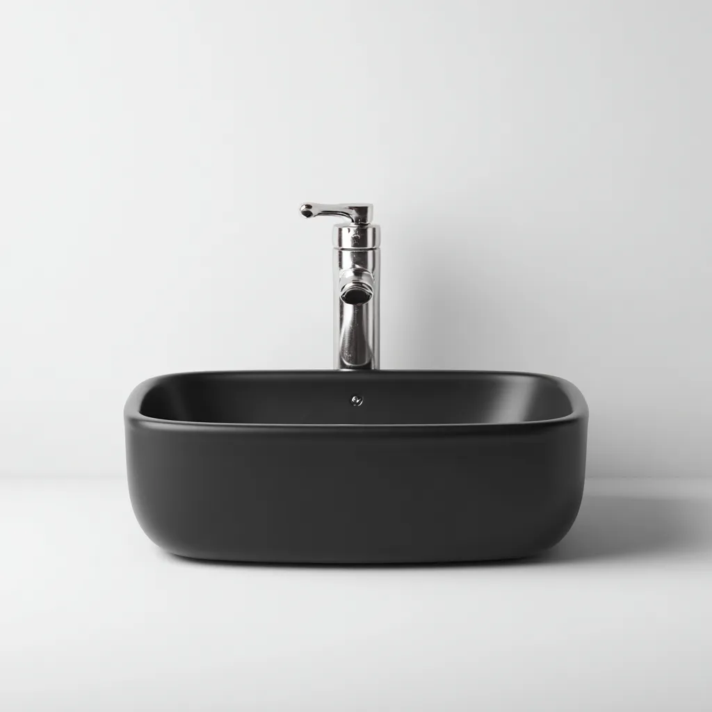 Lavabo Da Appoggio In Ceramica 50x40x15 Cm - Nero Opaco - Design Moderno Per Bagno-Oakuploft