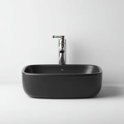 Lavabo Da Appoggio In Ceramica 50x40x15 Cm - Nero Opaco - Design Moderno Per Bagno-Oakuploft