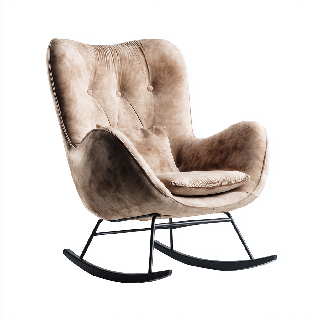 Sedia A Dondolo-Tessuto Vellutato E Metallo-98X72X102 Cm-Beige-Design Moderno-Oakuploft