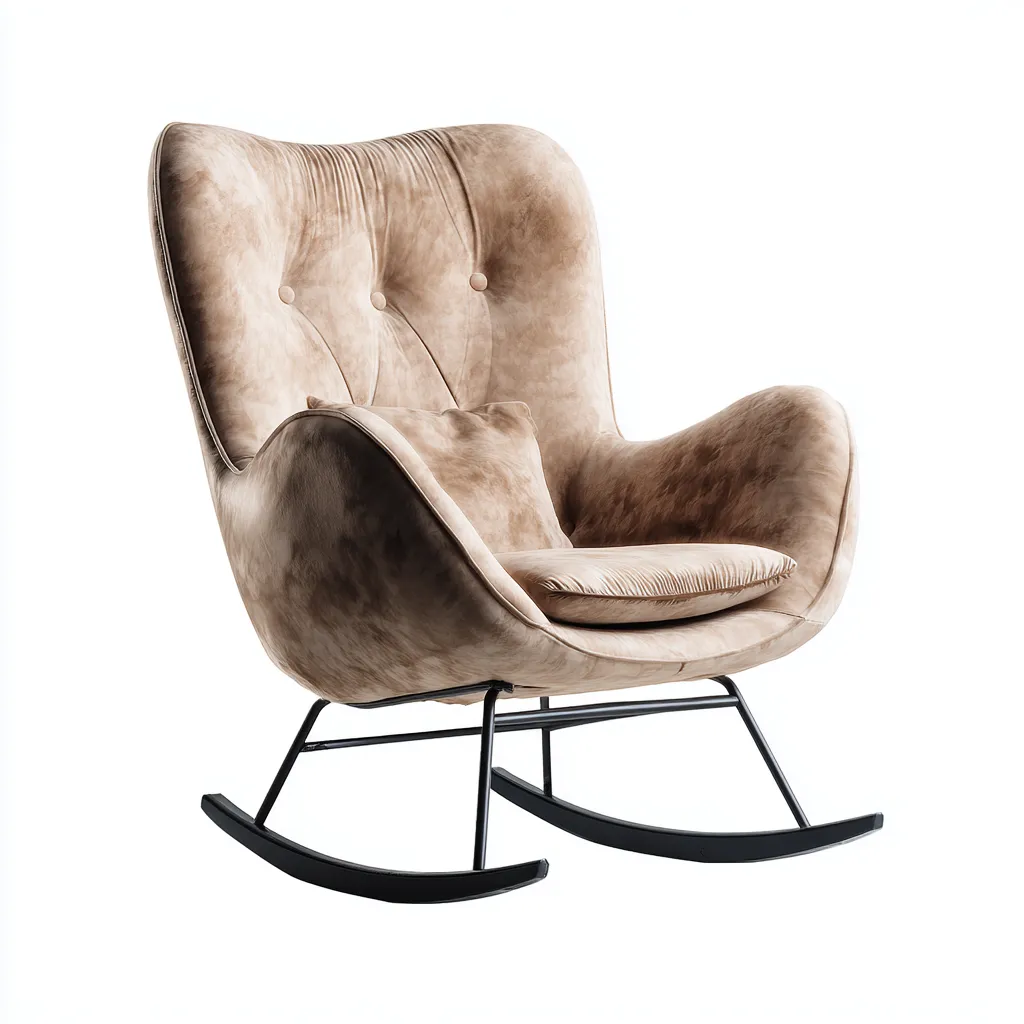 Sedia A Dondolo-Tessuto Vellutato E Metallo-98X72X102 Cm-Beige-Design Moderno-Oakuploft