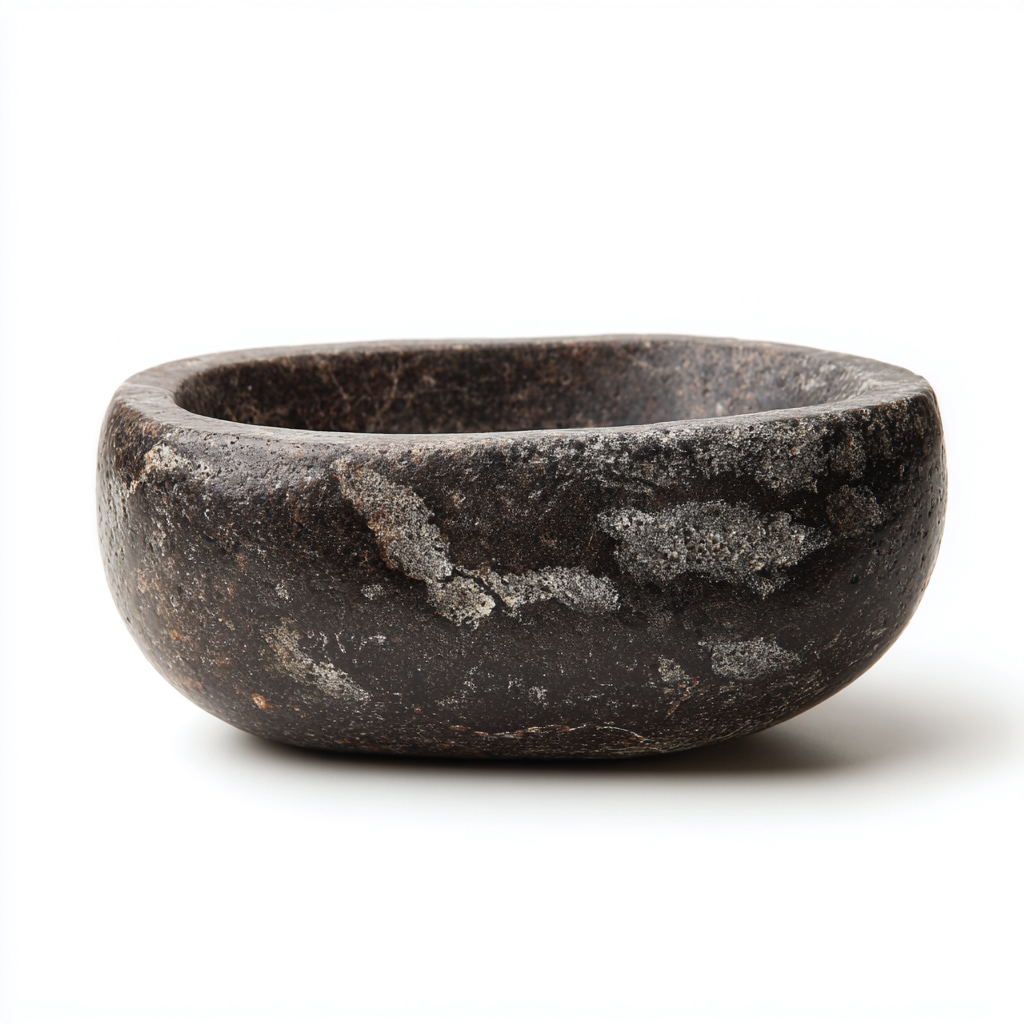 Lavabo In Pietra Naturale Scolpita 40X35X15 Cm - Nero Roccia - Design Rustico-Oakuploft