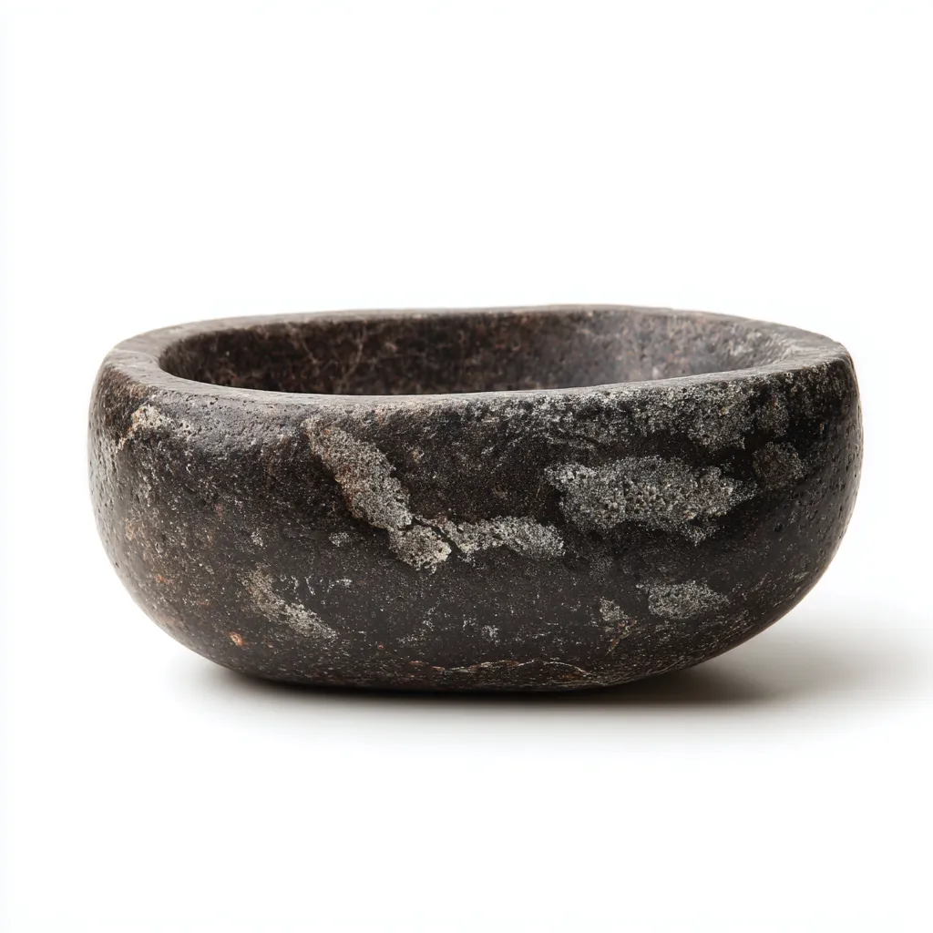 Lavabo In Pietra Naturale Scolpita 40X35X15 Cm - Nero Roccia - Design Rustico-Oakuploft