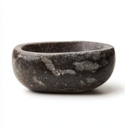 Lavabo In Pietra Naturale Scolpita 40X35X15 Cm - Nero Roccia - Design Rustico-Oakuploft