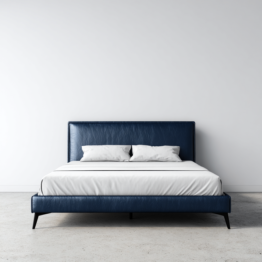 Letto Matrimoniale Pelle 200x160x112 Cm - Blu Scuro - Design Moderno Per Camera Da Letto-Oakuploft