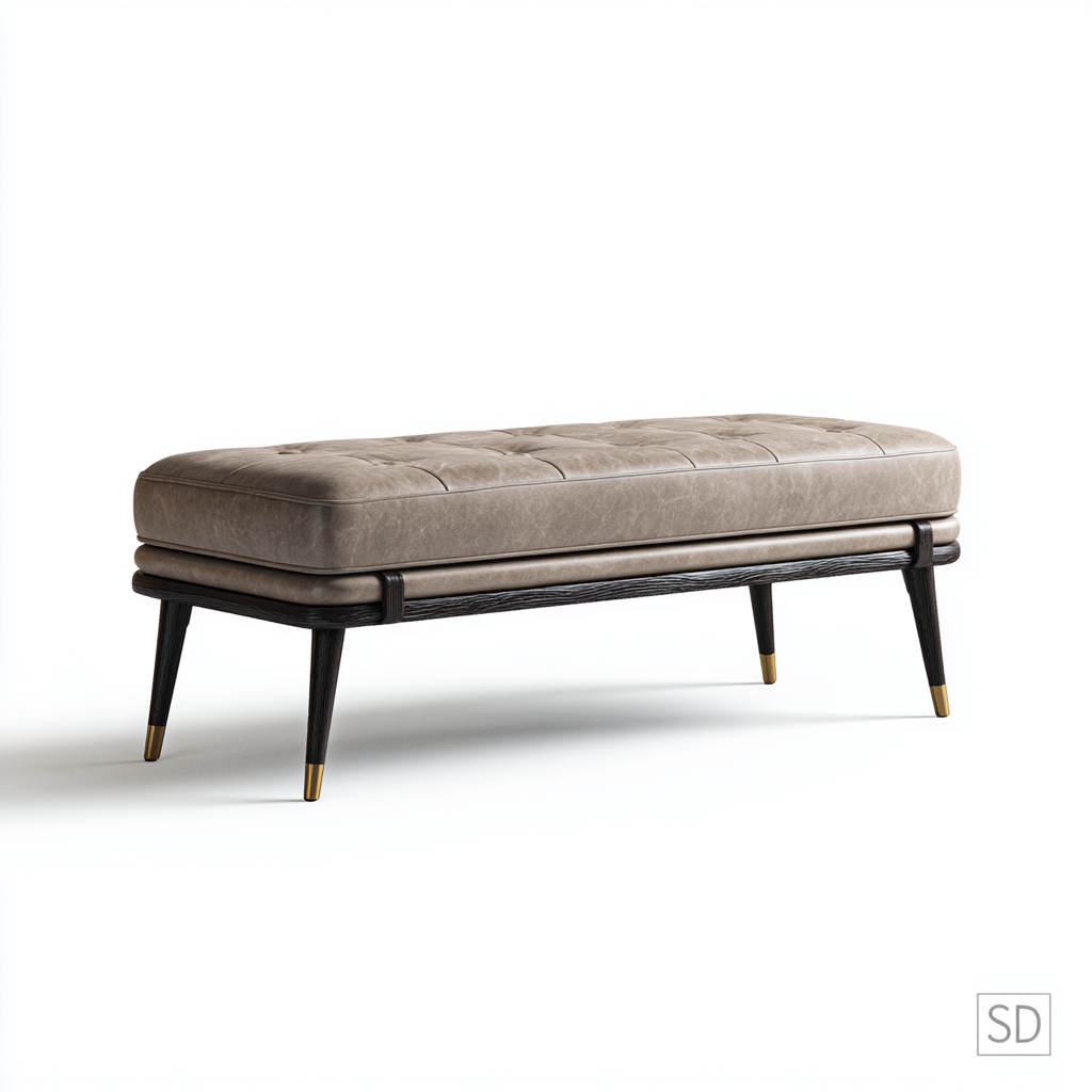 Panca Per Letto Pelle Imbottita 108x42x48 Cm - Beige - Design Moderno Per Camera Da Letto-Oakuploft