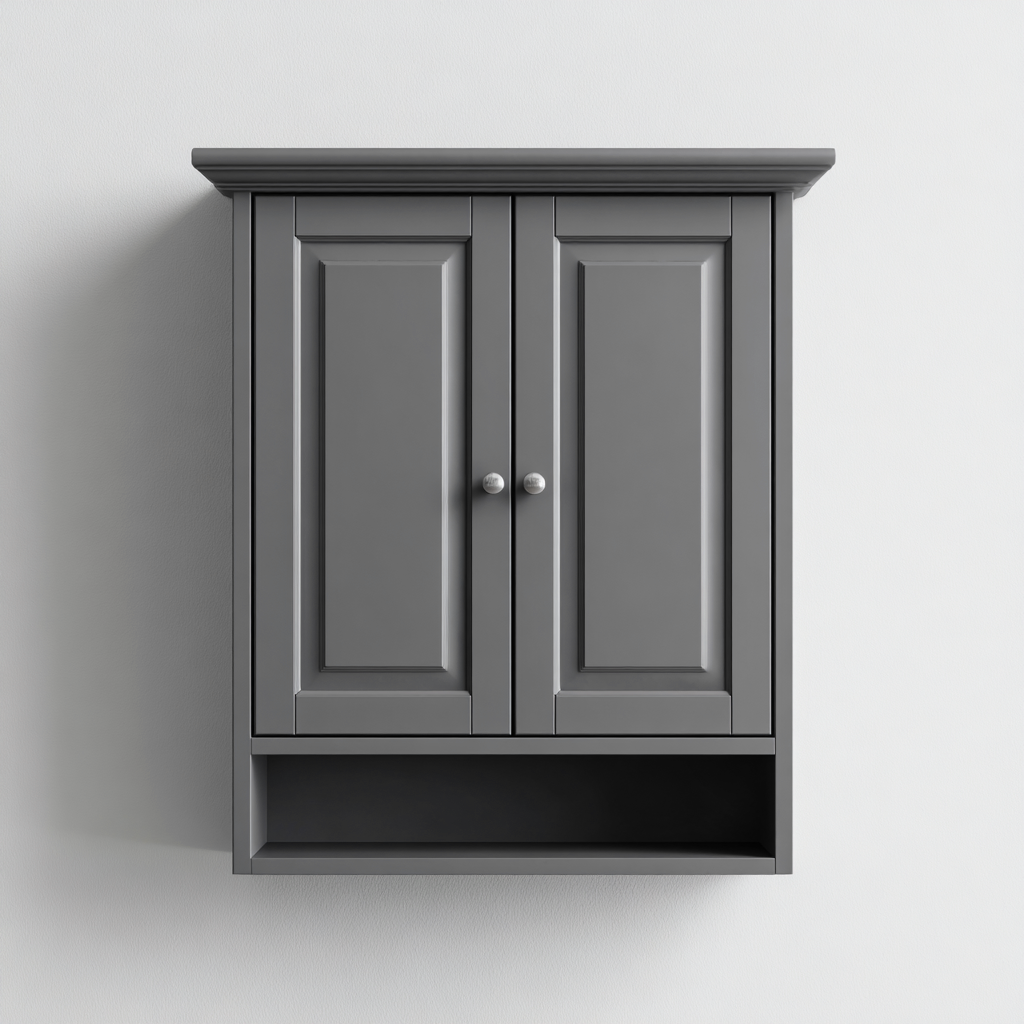 Mobile Bagno Pensile In Legno Con Doppia Anta E Vano Aperto 60x20x70 Cm - Grigio Scuro - Design Classico Per Bagno-Oakuploft