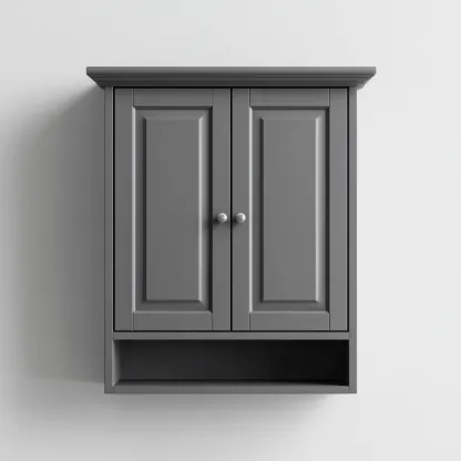 Mobile Bagno Pensile In Legno Con Doppia Anta E Vano Aperto 60x20x70 Cm - Grigio Scuro - Design Classico Per Bagno-Oakuploft