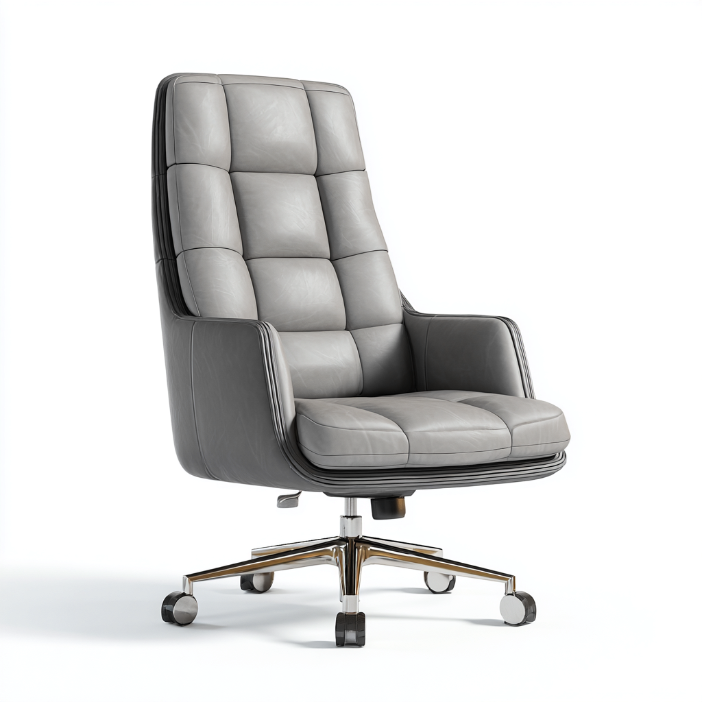 Sedia Da Ufficio Ergonomica In Pelle 70x70x125 Cm - Grigio - Adatta Per Ambiente Lavorativo - Design Moderno-Oakuploft