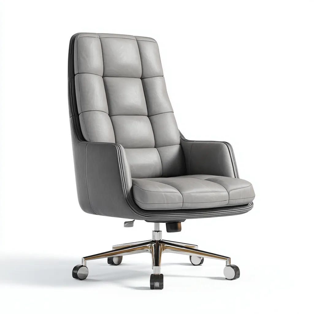 Sedia Da Ufficio Ergonomica In Pelle 70x70x125 Cm - Grigio - Adatta Per Ambiente Lavorativo - Design Moderno-Oakuploft