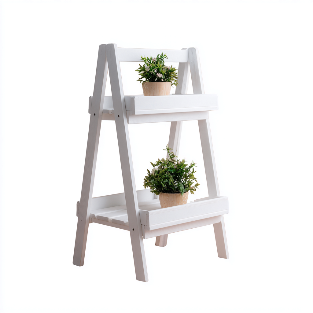 Vasi E Supporti Per Piante Supporto A Due Livelli In Legno 40X30X70 Cm - Bianco - Design Moderno-Oakuploft
