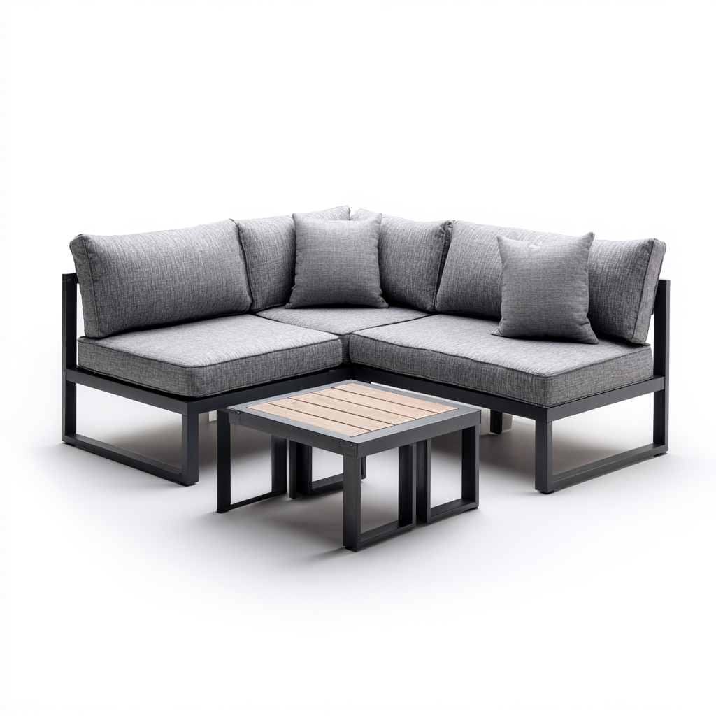 Divano Da Esterno In Metallo E Tessuto 215x155x78 Cm - Grigio Chiaro - Adatto Per Giardino - Design Moderno-Oakuploft