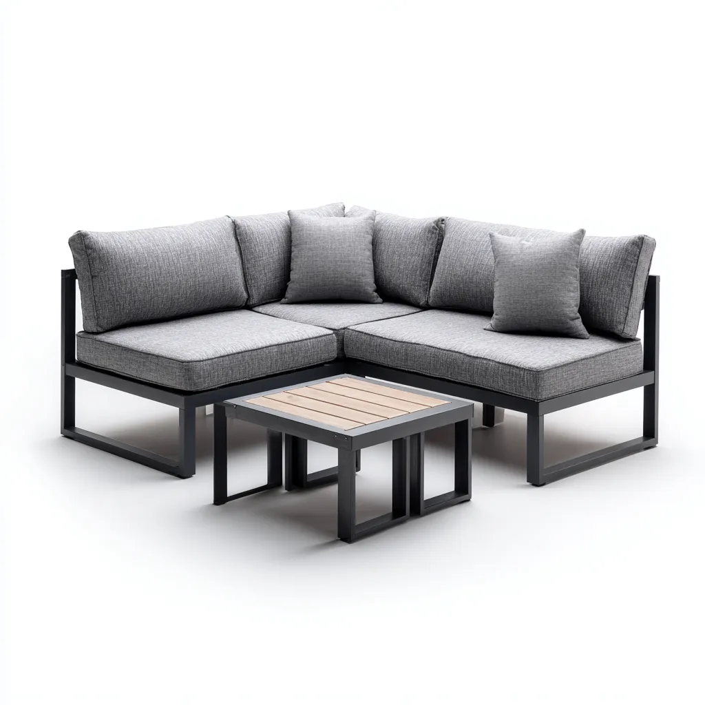 Divano Da Esterno In Metallo E Tessuto 215x155x78 Cm - Grigio Chiaro - Adatto Per Giardino - Design Moderno-Oakuploft