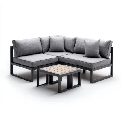 Divano Da Esterno In Metallo E Tessuto 215x155x78 Cm - Grigio Chiaro - Adatto Per Giardino - Design Moderno-Oakuploft