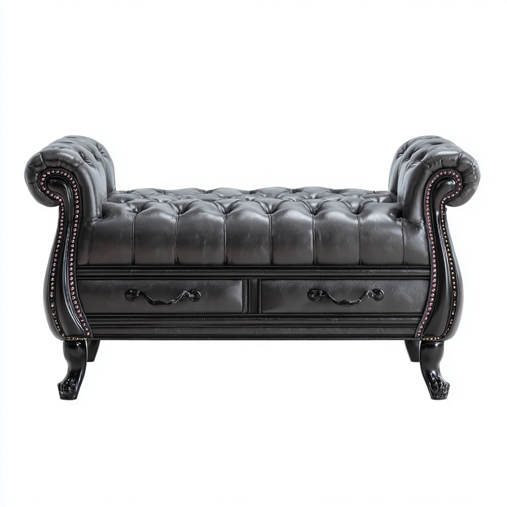 Panca Per Letto Pelle Con Cassetti 115X45X55 Cm Nero Design Classico Uso In Camera Da Letto-Oakuploft