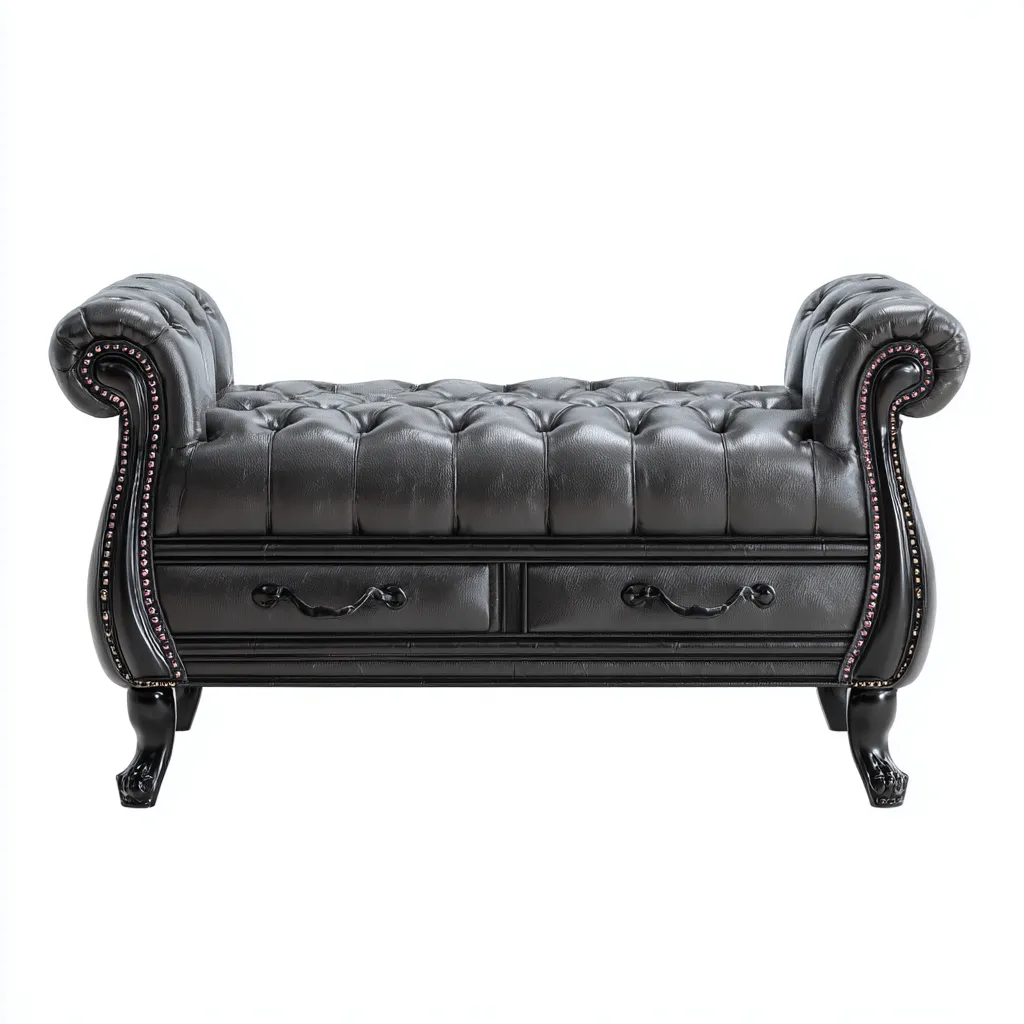 Panca Per Letto Pelle Con Cassetti 115X45X55 Cm Nero Design Classico Uso In Camera Da Letto-Oakuploft