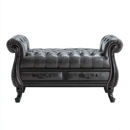 Panca Per Letto Pelle Con Cassetti 115X45X55 Cm Nero Design Classico Uso In Camera Da Letto-Oakuploft