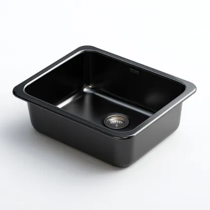 Lavabo Da Incasso In Acciaio Inox 50x40x20 Cm - Nero Opaco - Design Moderno-Oakuploft