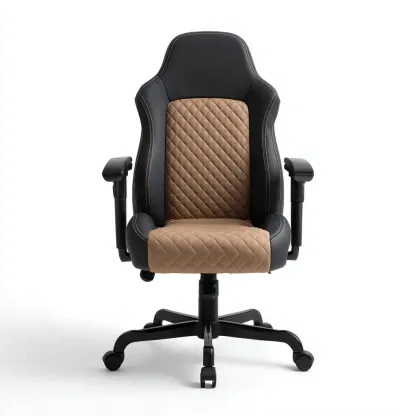 Sedia Da Ufficio Ergonomica In Ecopelle 65x60x120 Cm - Nero-Marrone - Adatta Per Ambiente Lavorativo - Design Moderno-Oakuploft