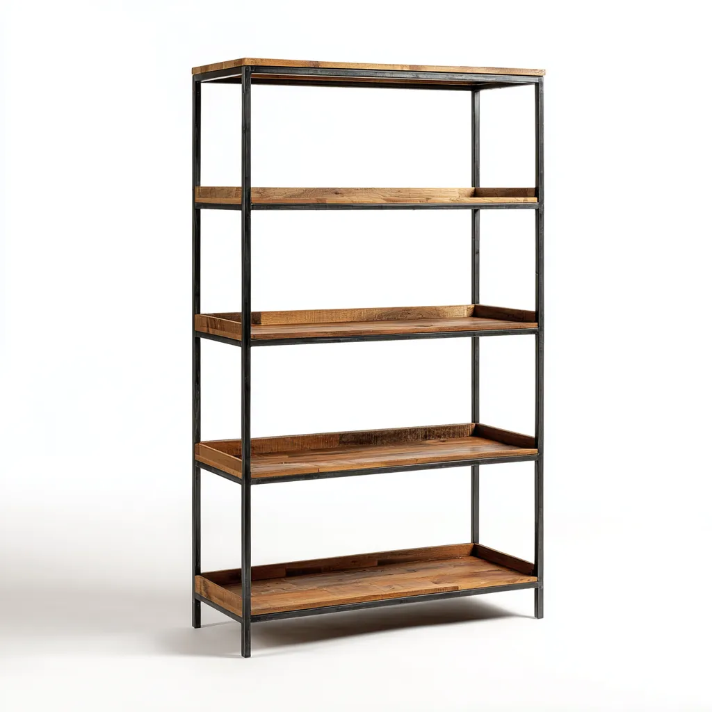 Libreria Legno E Metallo 90x40x175 Cm - Marrone-Nero - Design Industriale Per Soggiorno-Oakuploft